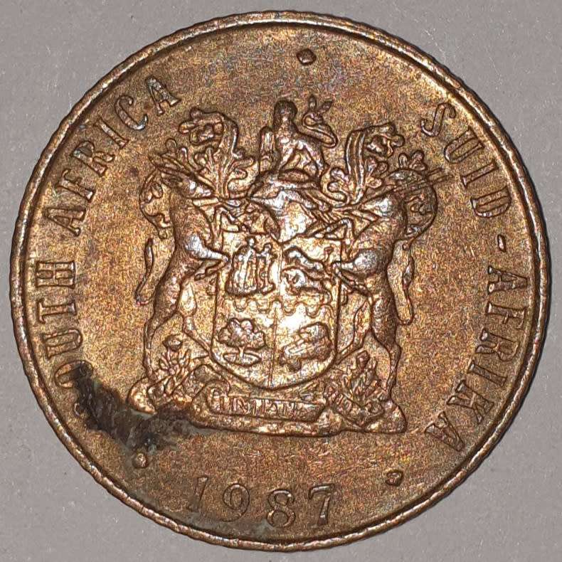 1987 - 2 CENT COIN (TWO CENT COIN) - RSA - BRONZE - KM#83 - BILINGUAL LEGEND - WILDEBEEST